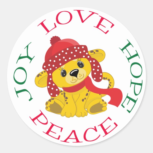 Cute Lion Cub Christmas Hope Classic Round Sticker (Front)