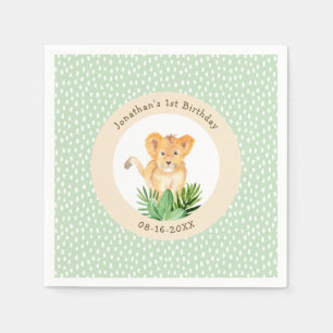Cute Lion Cub Green Forest Woodland Birthday Party Napkin