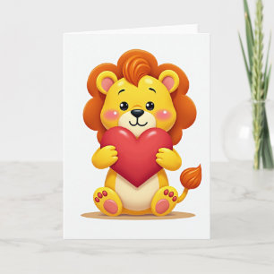 Cute Lion Cub Heart Card