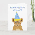 Cute Lion Cub Illustration Happy Birthday Card<br><div class="desc">cute lion cub illustration personalised name "happy birthday" card . Customisable</div>