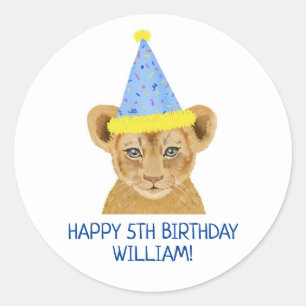 Cute Lion Cub Illustration Happy Birthday  Classic Round Sticker