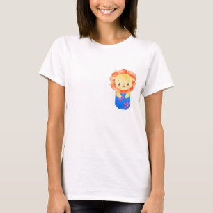 Cute Lion Cub in a Printed Blue Pocket T-Shirt