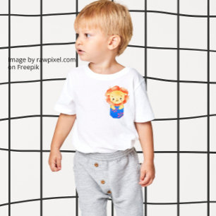 Cute Lion Cub in a Printed Blue Pocket T-Shirt