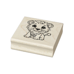 Cute Lion Cub Outline Cartoon Drawing  Rubber Stamp