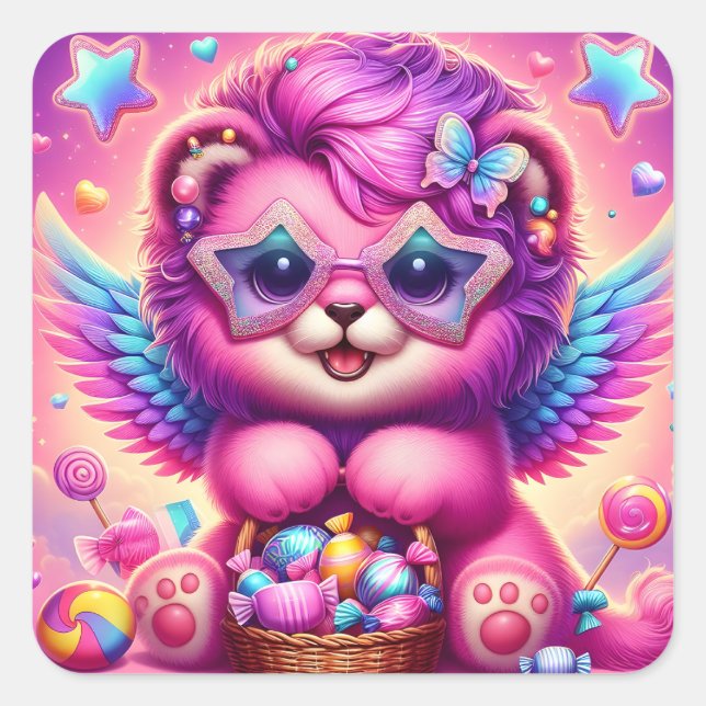 Cute Lion Cub Square Sticker (Front)