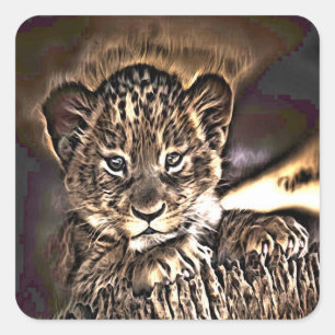 Cute lion cub square sticker