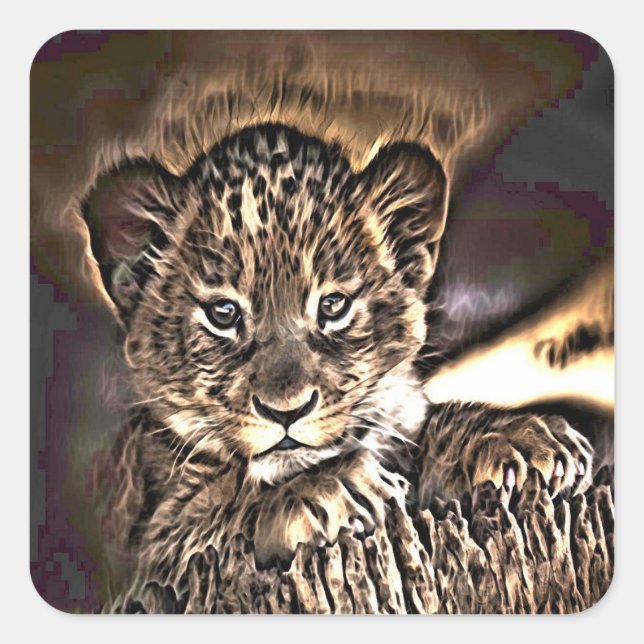 Cute lion cub square sticker (Front)