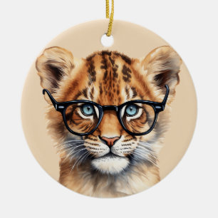 Cute Lion Cub Wearing Glasses Ceramic Tree Decoration