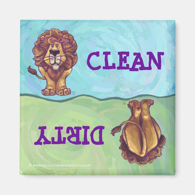 Cute Lion Dirty Clean Diswasher Magnet (Front)