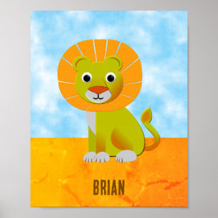 Cute Lion Drawing Vintage Print Custom