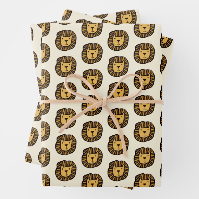 Cute lion drawing wrapping paper sheet (In situ)