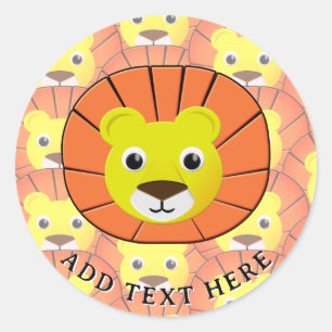 Cute Lion Face All Over Print Pattern Classic Round Sticker