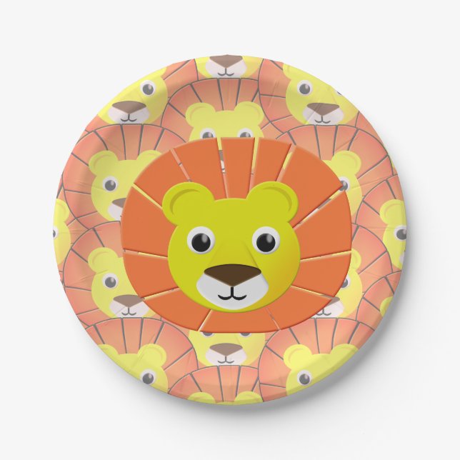 Cute Lion Face All Over Print Pattern Paper Plate (Front)