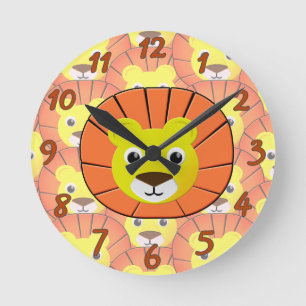 Cute Lion Face All Over Print Pattern Round Clock