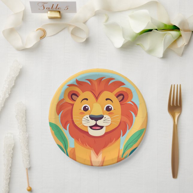 Cute lion Face safari Wild jungle Birthday Party  Paper Plate (Wedding)
