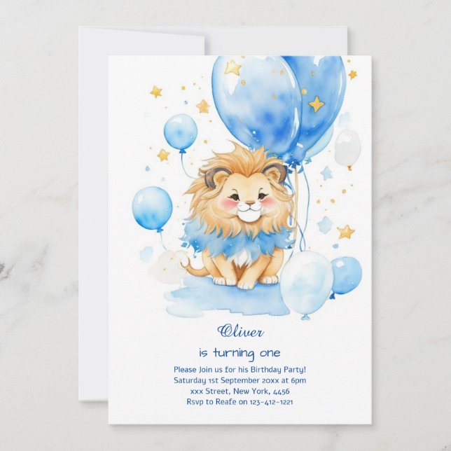 Cute Lion First Birthday Invitation (Front)
