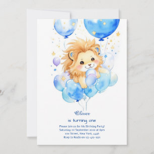 Cute Lion First Birthday Invitation