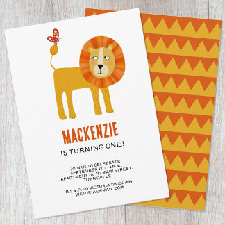 Cute Lion First Birthday Party Invitation