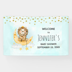 Cute Lion Fishing on the Moon Baby Shower Banner