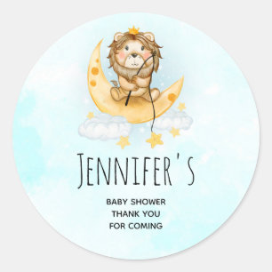 Cute Lion Fishing on the Moon Baby Shower Classic Round Sticker