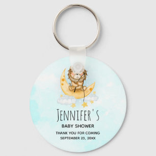 Cute Lion Fishing on the Moon Baby Shower Key Ring