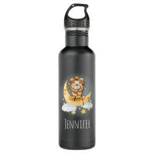 Cute Lion Fishing on the Moon Watercolor 710 Ml Water Bottle