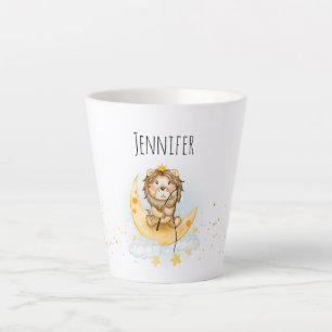 Cute Lion Fishing on the Moon Watercolor Latte Mug