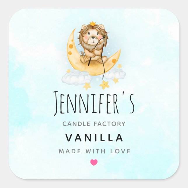 Cute Lion Fishing Watercolor Soap Candle Square Sticker (Front)