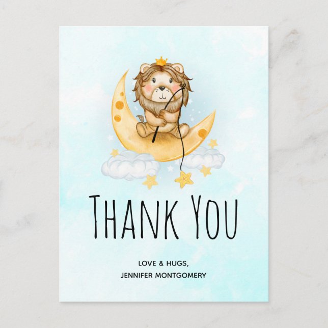 Cute Lion Fishing Watercolor Thank You Postcard (Front)