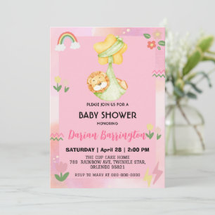 Cute lion Flower balloon baby shower party Invitation