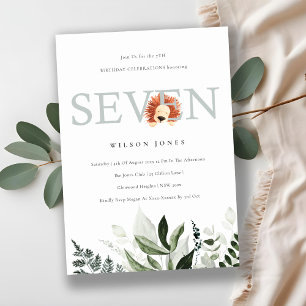 Cute Lion Foliage 7th Seven Birthday Party Invite