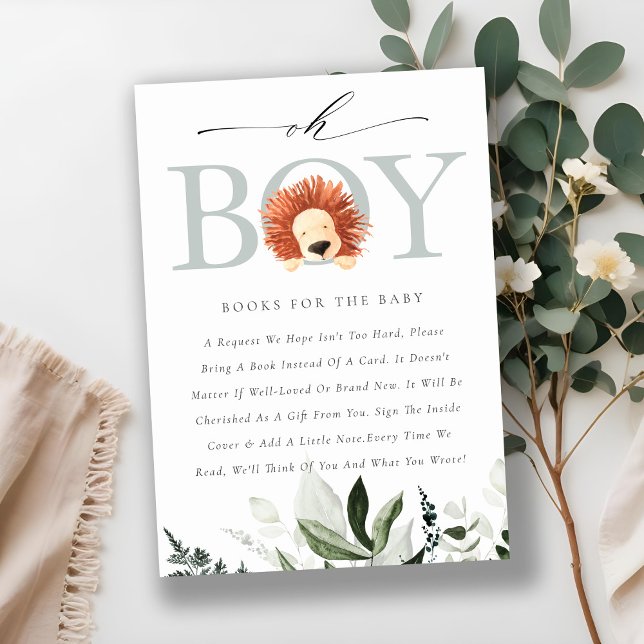 Cute Lion Foliage Oh Boy Books For Baby Shower Enclosure Card (Creator Uploaded)