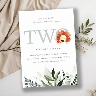 Cute Lion Foliage Second Birthday Party Invite