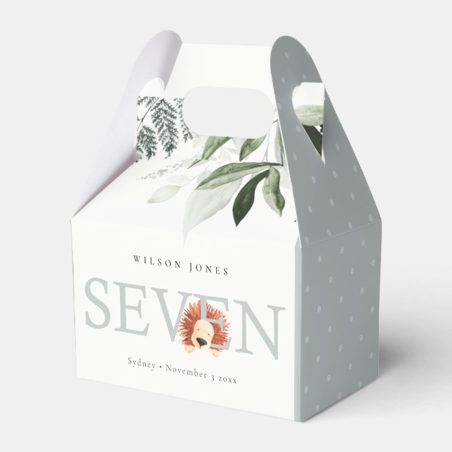 Cute Lion Foliage Seventh 7th Birthday Party Favour Box (Front Side)