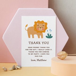 Cute lion. Funny animal zoo safari kids birthday Thank You Card