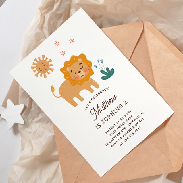 Cute lion. Funny safari animal baby kids birthday Invitation (Creator Uploaded)