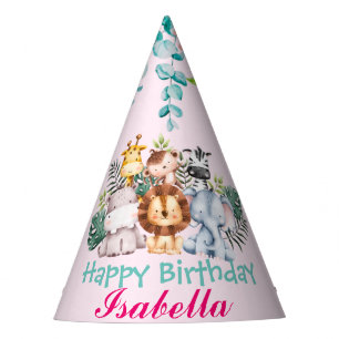 cute lion giraf zoo animals jungle Floral Birthday Party Hat
