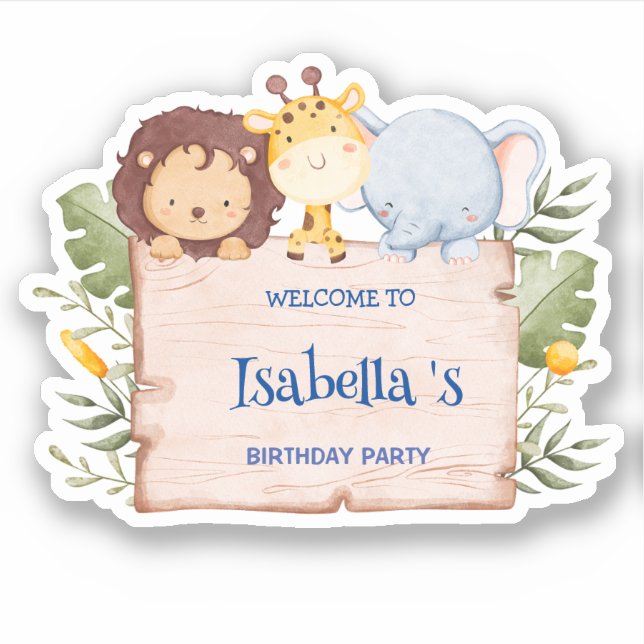 Cute Lion Giraffe Tropical flower Birthday party (Front)