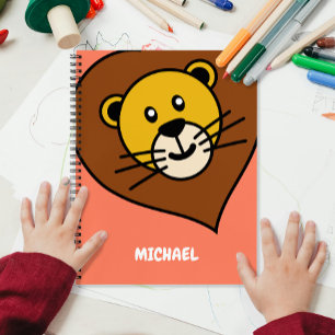 Cute Lion Head Simple Cartoon Name Monogram Notebook