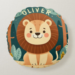 Cute Lion in The Forest Personalised Round Cushion