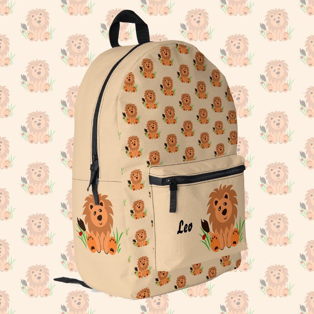 Cute lion in the grass with ladybug, kids  printed backpack (Creator Uploaded)