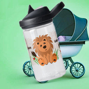 Cute lion in the grass with ladybug, kids water bottle