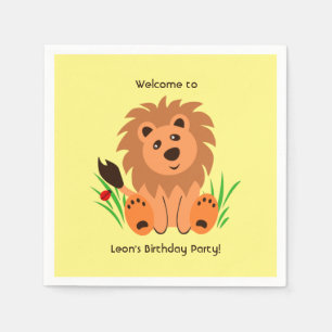 Cute lion in the grass with ladybug  napkin