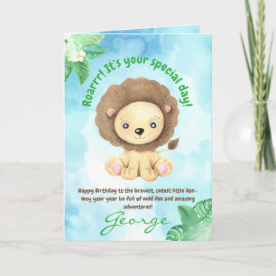 Cute Lion Jungle Animals Kids Birthday Photo Card