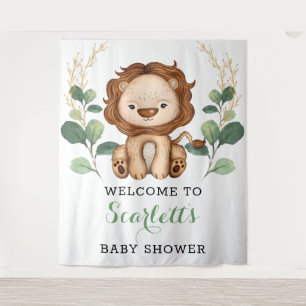 Cute Lion Jungle King Greenery Baby Shower Welcome Tapestry