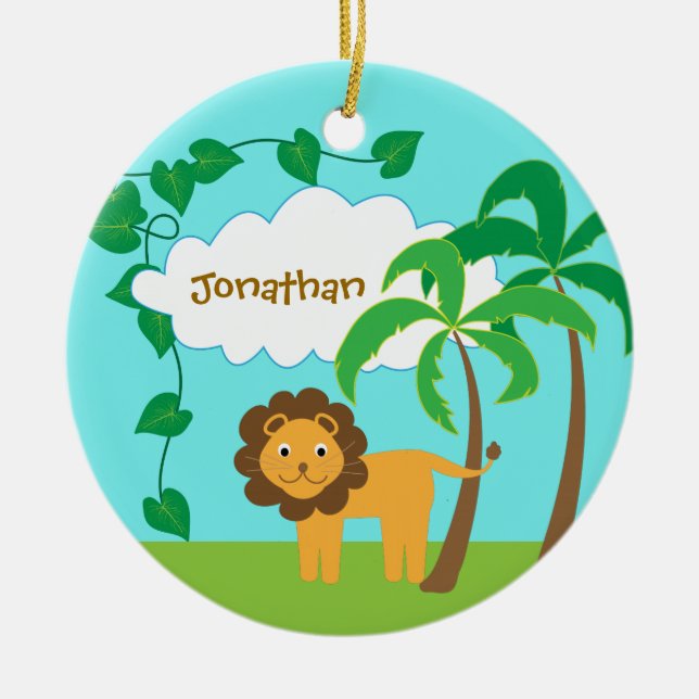Cute Lion Jungle Palm Trees Ceramic Tree Decoration (Front)