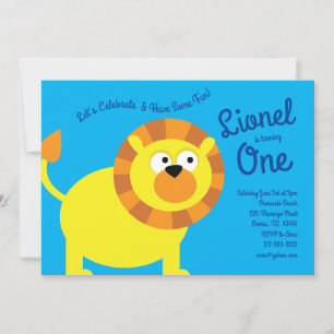 Cute Lion Kids 1st Birthday Party Invitations