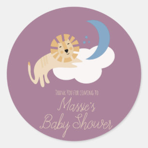 Cute Lion Moon Cloud Baby Shower Classic Round Sticker