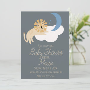 Cute Lion Moon Cloud Baby Shower Invitation