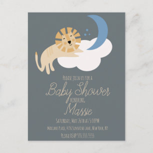 Cute Lion Moon Cloud Baby Shower Invitation Postcard